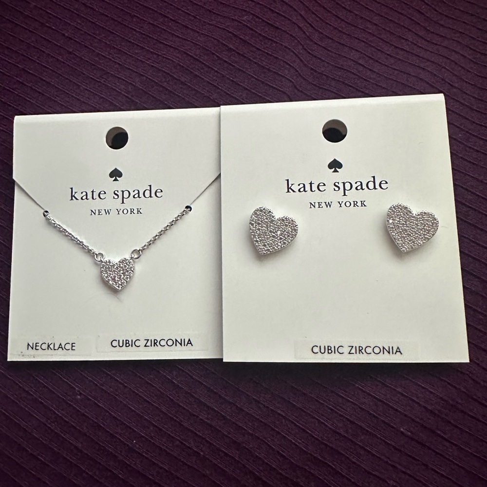 Kate Spade Silver Heart Necklace and Earrings Set